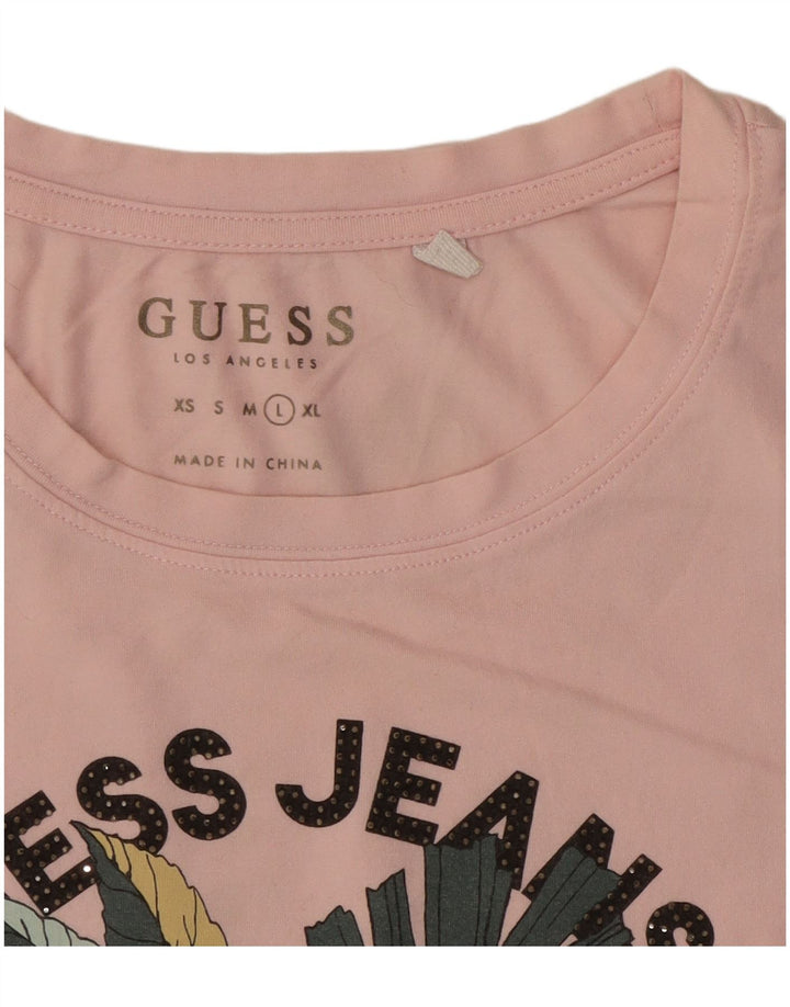 Guess Womens Graphic T-Shirt Top UK 14 Large Pink
