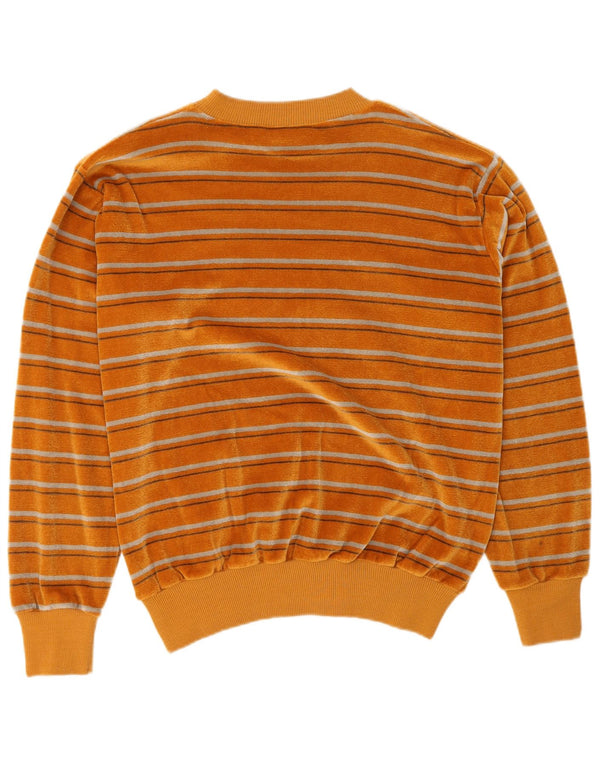 Vintage Womens Velour Sweatshirt Jumper UK 14 Medium Orange Striped
