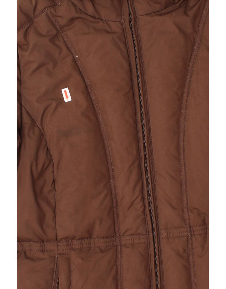 NAPAPIJRI Womens Hooded Padded Jacket UK 14 Large Brown Polyester Vintage Napapijri and Second-Hand Napapijri from Messina Hembry 