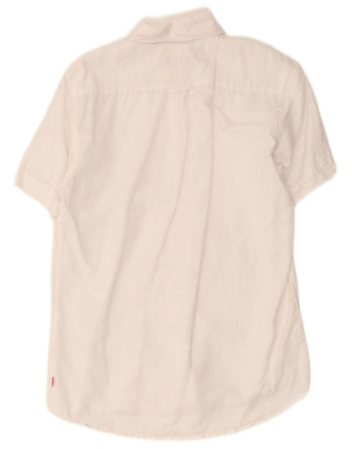 Izod Mens Short Sleeve Shirt Medium White Striped Linen