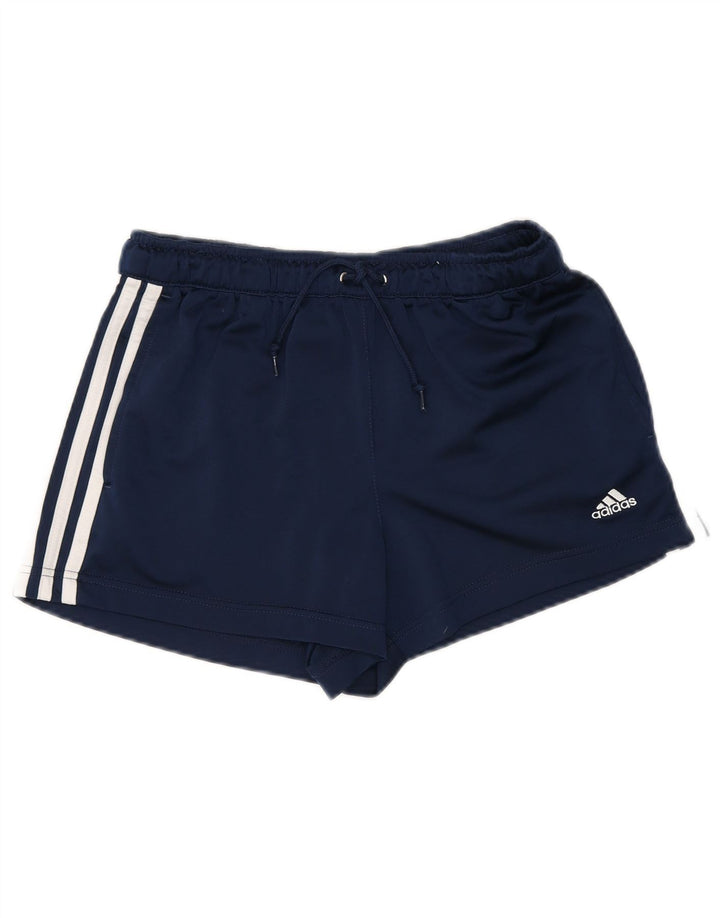 Adidas Womens Sport Shorts UK 10 Small Navy Blue Striped Polyester