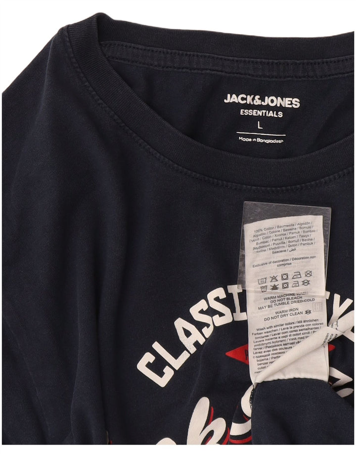 Jack & Jones Mens Graphic T-Shirt Top Large Navy Blue Cotton