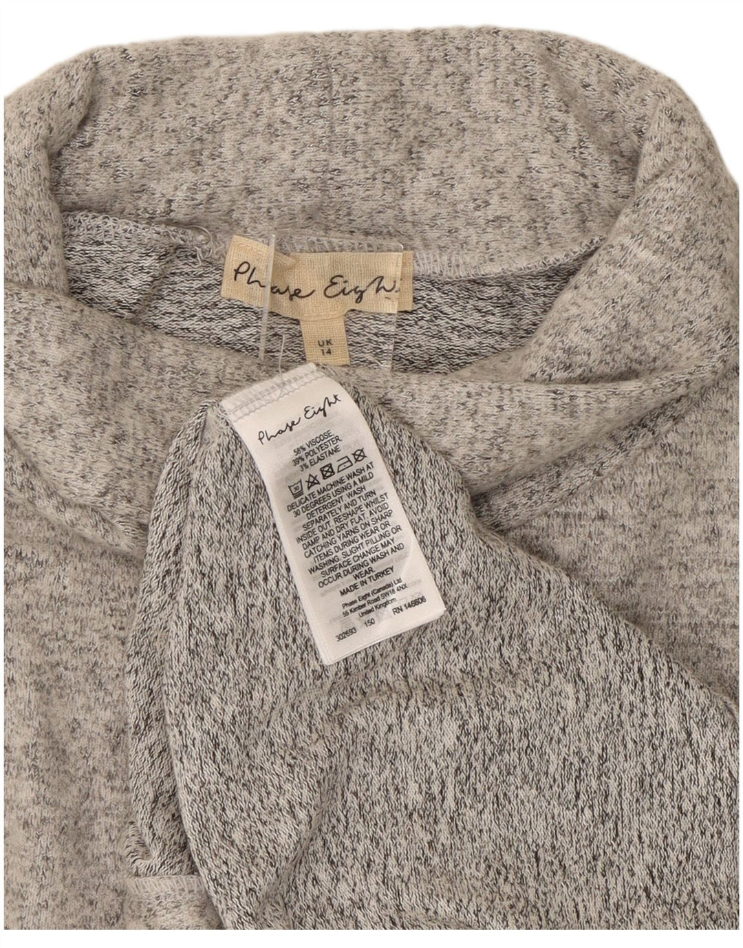 Phase Eight Womens Asymmetric 3/4 Sleeve Tunic Top UK 14 Large Grey Flecked