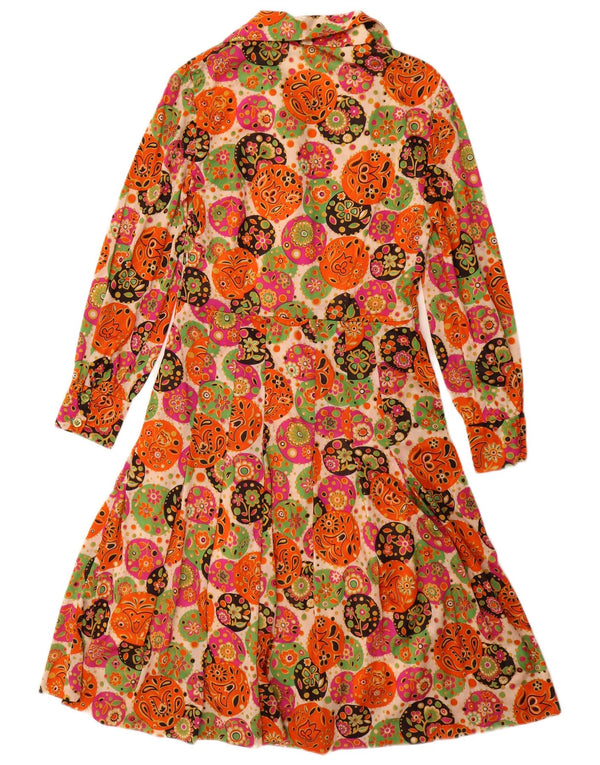 Vintage Womens Long Sleeve A-Line Dress UK 12 Medium Multicoloured Floral