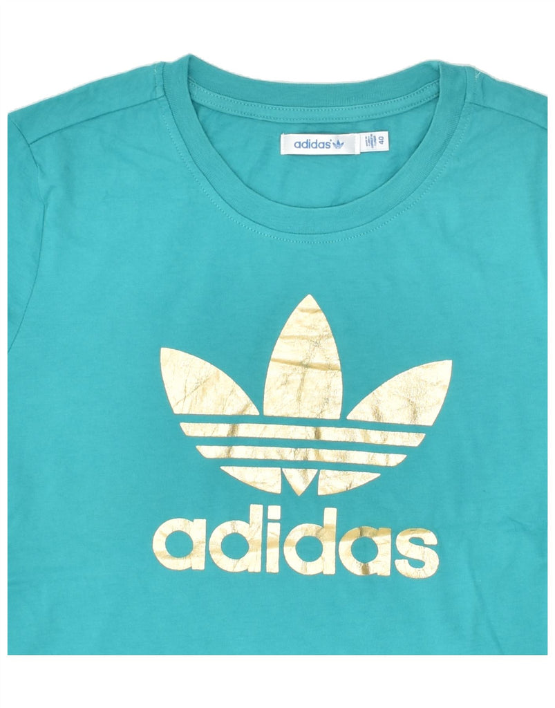 ADIDAS Womens Graphic T-Shirt Top EU 40 Medium Turquoise Cotton | Vintage Adidas | Thrift | Second-Hand Adidas | Used Clothing | Messina Hembry 