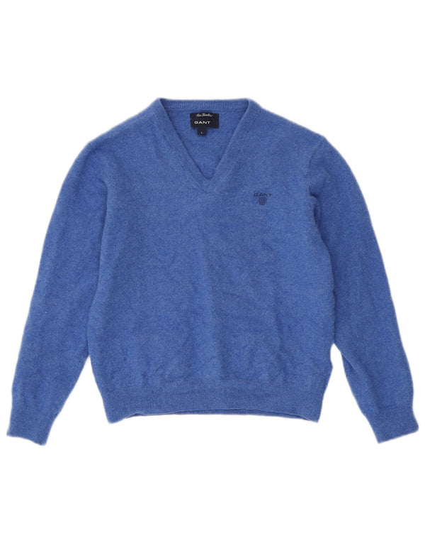 Gant Boys V-Neck Jumper Sweater 7-8 Years Large  Blue Lambswool
