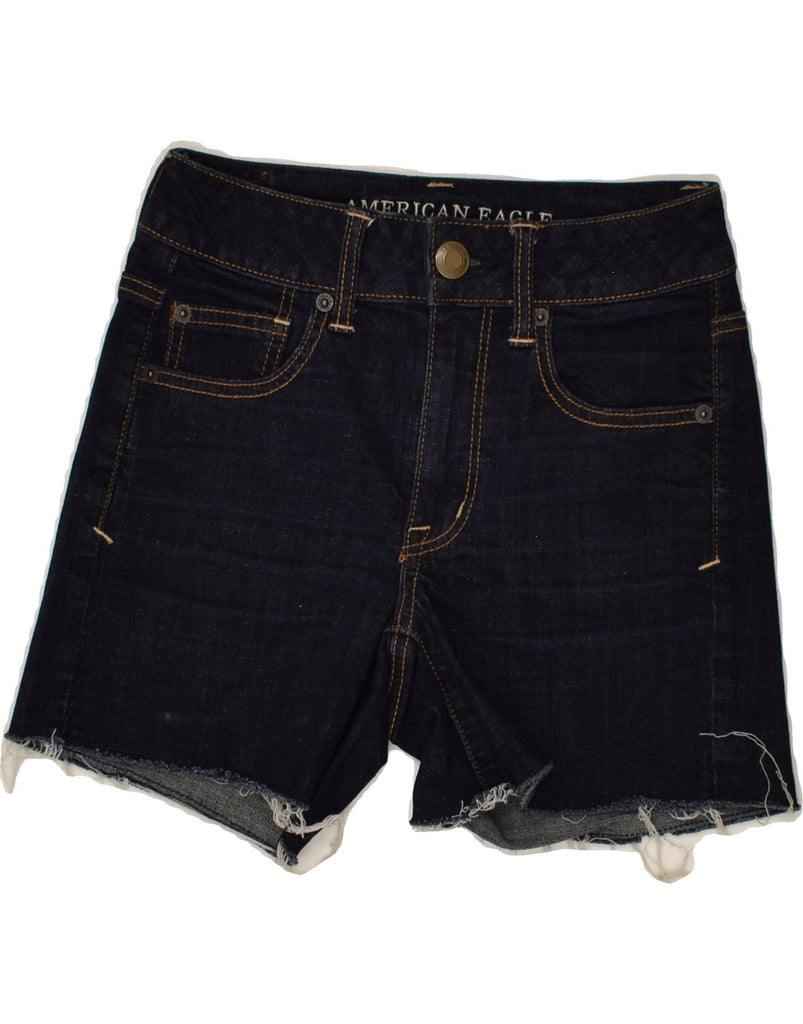 AMERICAN EAGLE Womens Distressed Denim Shorts US 2 XS W26 Navy Blue Cotton | Vintage American Eagle | Thrift | Second-Hand American Eagle | Used Clothing | Messina Hembry 