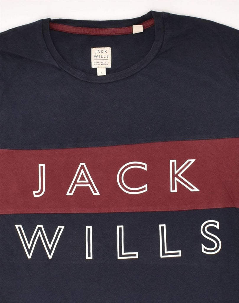 JACK WILLS Mens Graphic T-Shirt Top Small Navy Blue Colourblock | Vintage Jack Wills | Thrift | Second-Hand Jack Wills | Used Clothing | Messina Hembry 