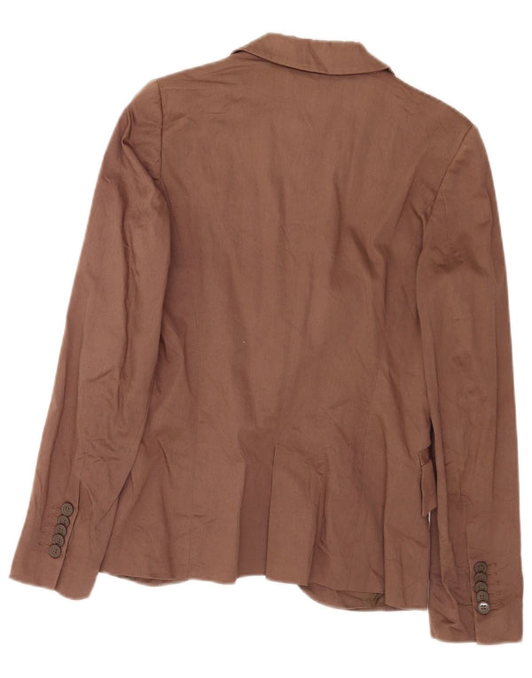 Zara Womens 1 Button Blazer Jacket UK 10 Small Brown Cotton