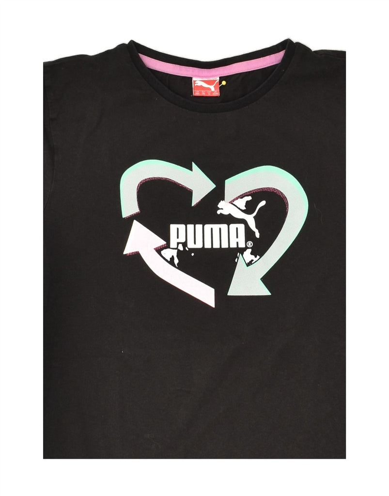 PUMA Girls Graphic T-Shirt Top 15-16 Years 2XL Black Cotton | Vintage Puma | Thrift | Second-Hand Puma | Used Clothing | Messina Hembry 