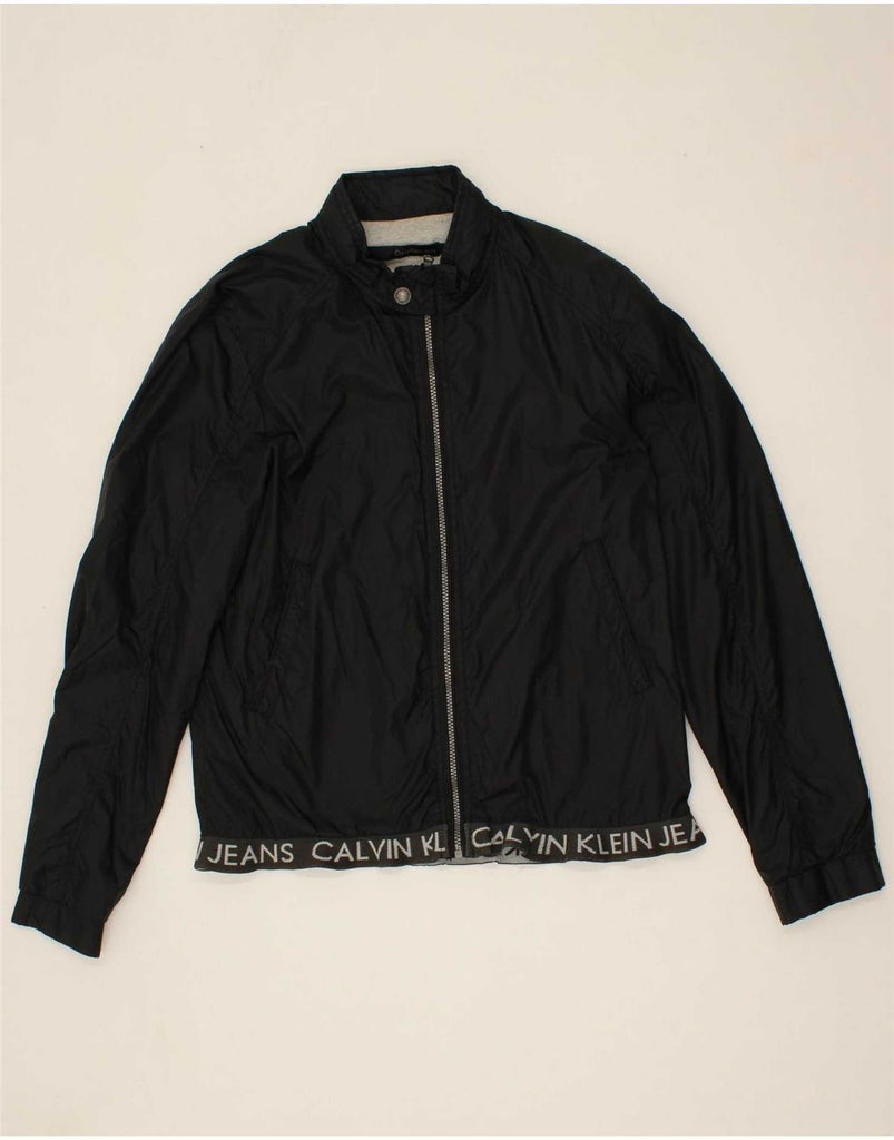 CALVIN KLEIN Mens Graphic Bomber Jacket UK 38 Medium Black Nylon Vintage Calvin Klein and Second-Hand Calvin Klein from Messina Hembry 