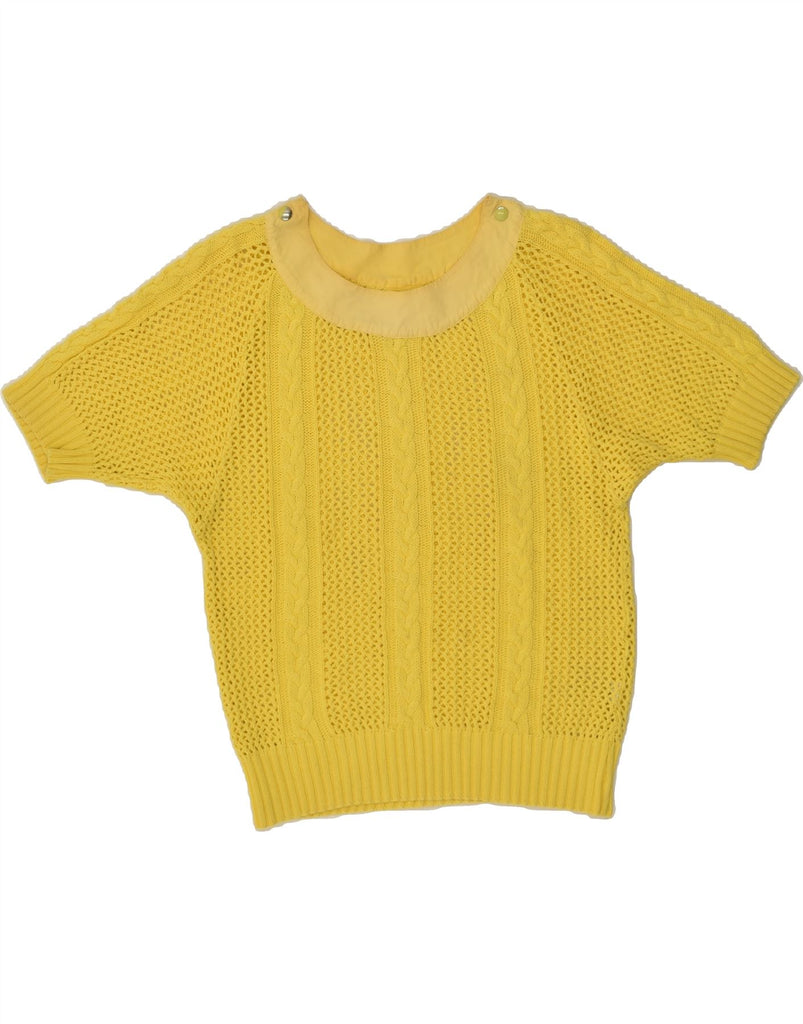 VINTAGE Womens Short Sleeve Boat Neck Jumper Sweater UK 14 Medium Yellow | Vintage Vintage | Thrift | Second-Hand Vintage | Used Clothing | Messina Hembry 