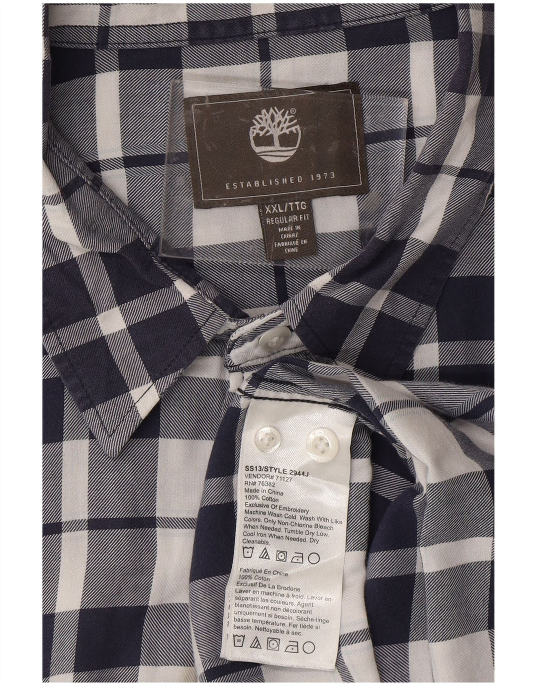 TIMBERLAND Mens Regular Fit Shirt 2XL Navy Blue Check Cotton