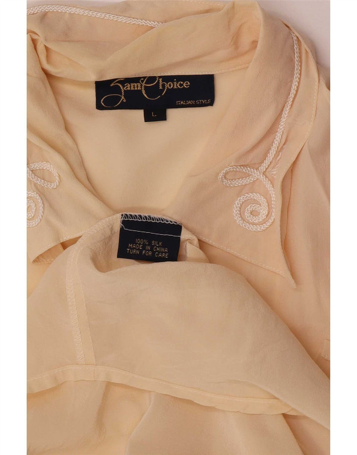 Vintage Womens Regular Shirt Blouse UK 14 Large Beige Silk