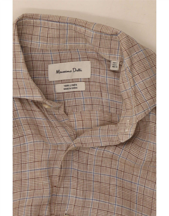 Massimo Dutti Mens Shirt Small Grey Check Linen