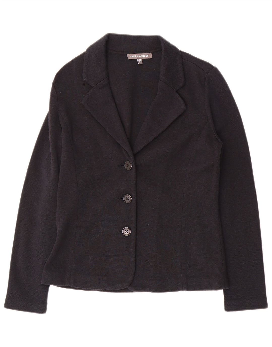 Laura Ashley Womens 3 Button Knit Blazer Jacket UK 8 Small Navy Blue Cotton