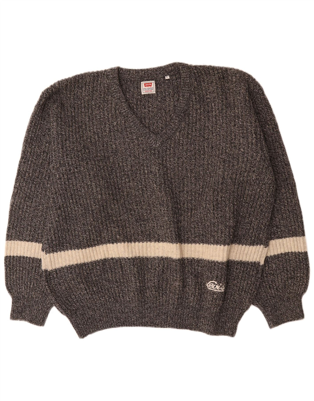 Levi's Mens V-Neck Jumper Sweater Large Grey Colourblock Wool