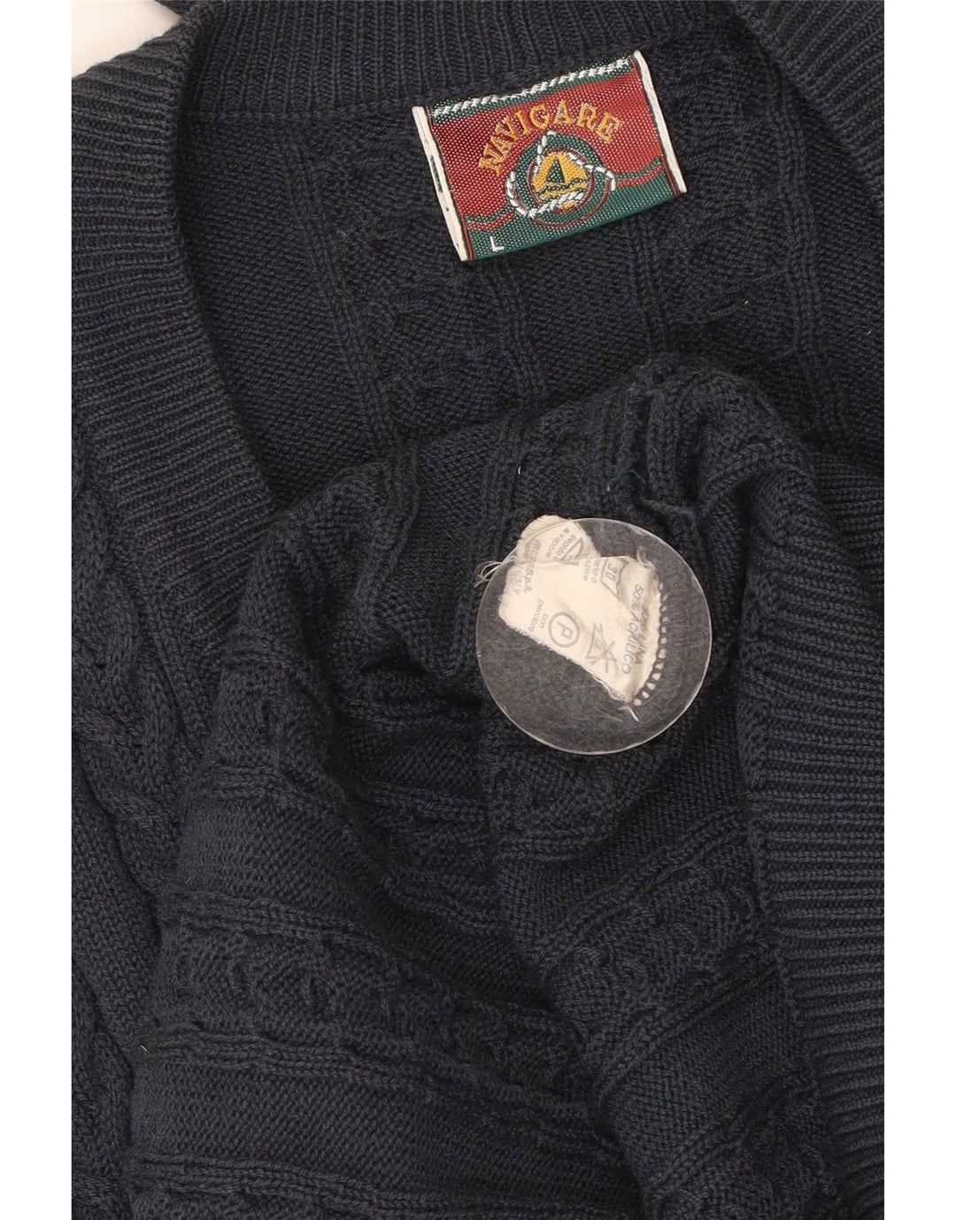 Navigare Mens Cardigan Sweater Large Navy Blue Wool