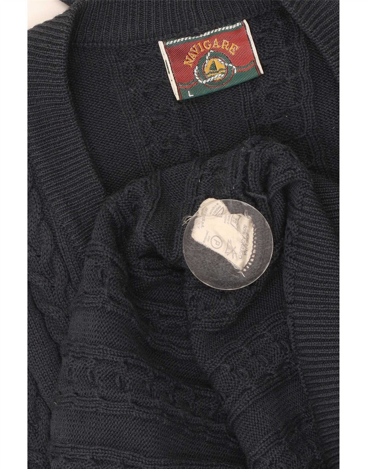 Navigare Mens Cardigan Sweater Large Navy Blue Wool