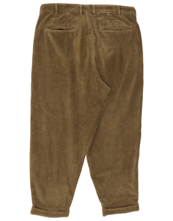 Zara Mens Tapered Corduroy Trousers EU 42 Large W32 L25 Khaki Cotton