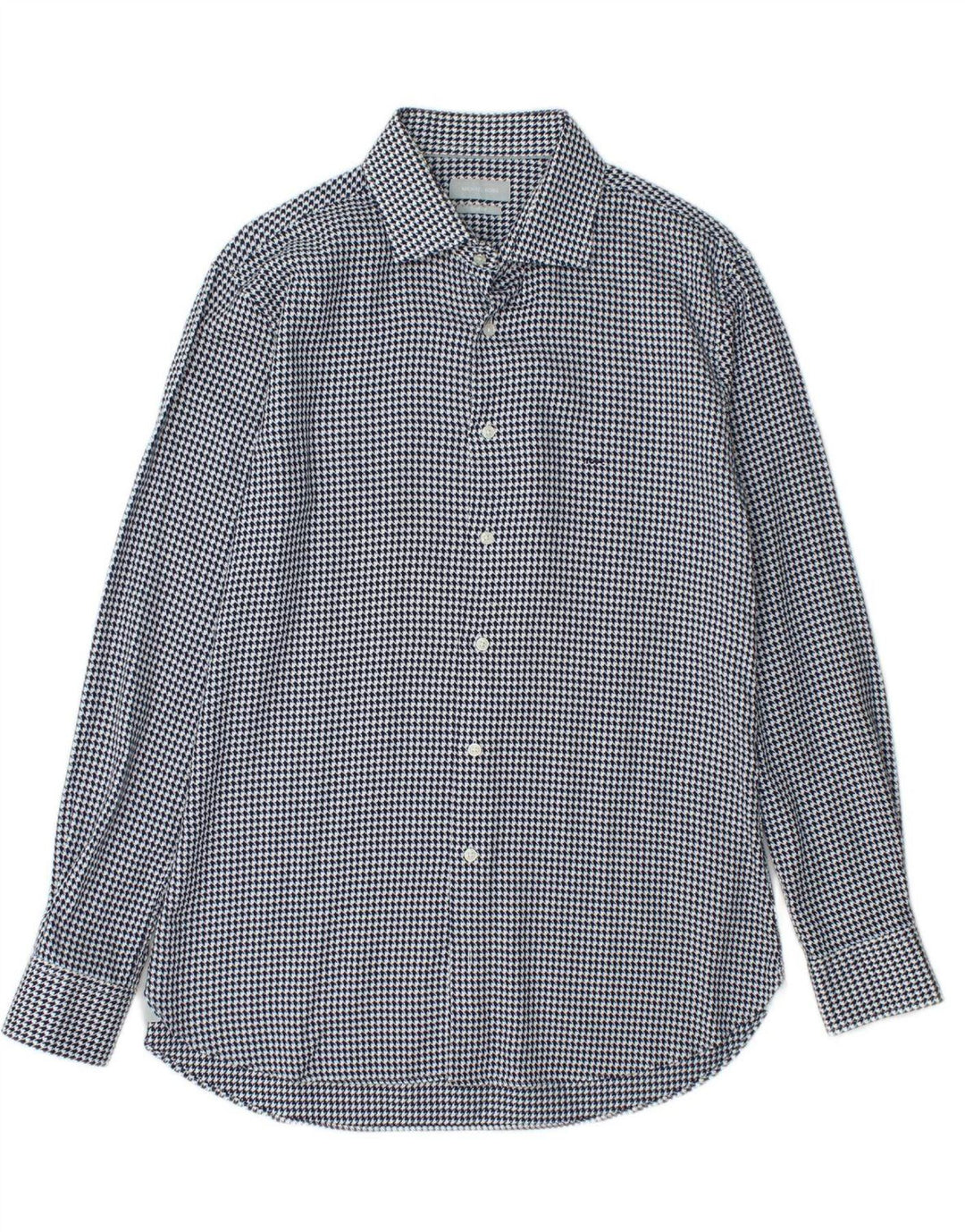 MICHAEL KORS Mens Flannel Shirt Size 42 16 1/2 Large Navy Blue Houndstooth