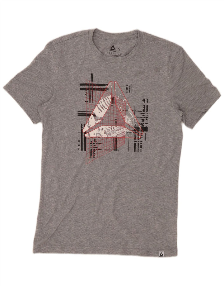 REEBOK Mens Graphic T-Shirt Top Small Grey Flecked Polyester