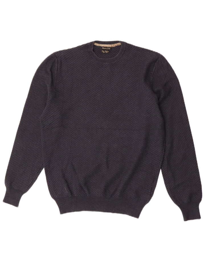 Massimo Dutti Mens Crew Neck Jumper Sweater Medium Navy Blue Cotton