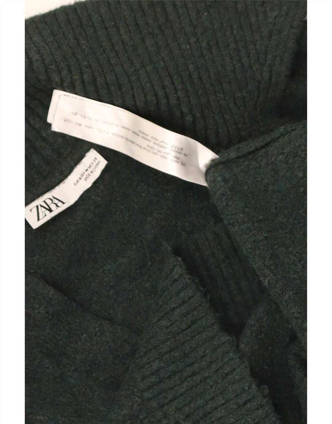Zara Womens Oversized Polo Neck Jumper Sweater UK 14 Medium Green Nylon