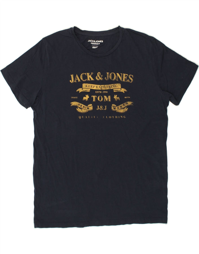 JACK & JONES Mens Regular Fit Graphic T-Shirt Top Large Navy Blue Cotton | Vintage Jack & Jones | Thrift | Second-Hand Jack & Jones | Used Clothing | Messina Hembry 