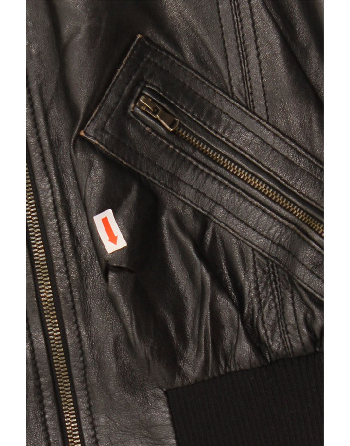 CINTI Womens Crop Bomber Leather Jacket IT 46 Large Black Leather