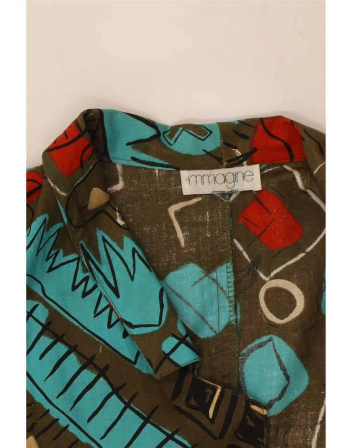 Vintage Womens Abstract Pattern 1 Button Blazer Jacket UK 14 Large Khaki