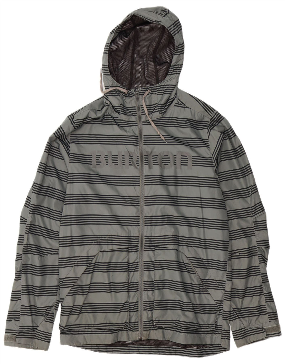 Burton Mens Graphic Hooded Rain Jacket UK 38 Medium Grey Striped Polyester