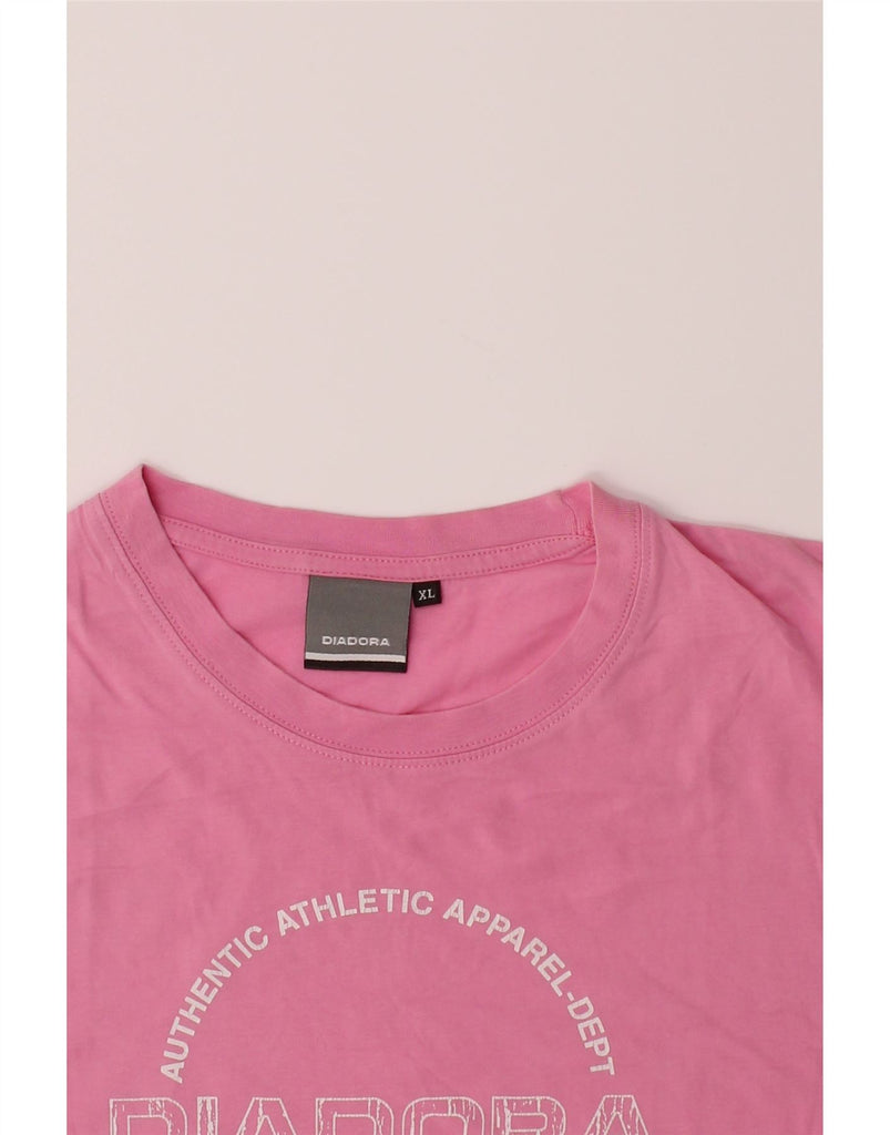 DIADORA Mens Graphic T-Shirt Top XL Pink Cotton Vintage Diadora and Second-Hand Diadora from Messina Hembry 