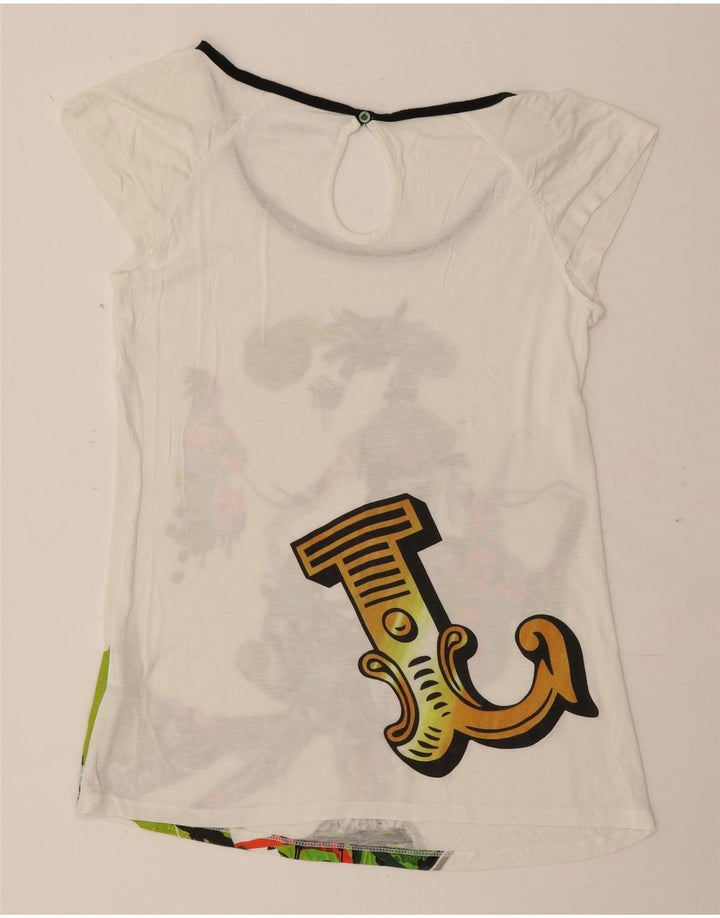 Desigual Womens Graphic T-Shirt Top UK 18 XL Off White Viscose
