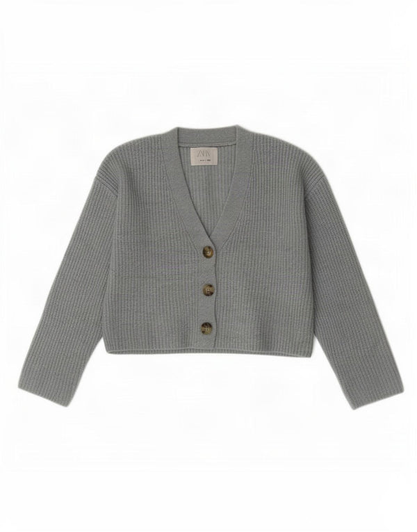 Zara Girls Crop Cardigan Sweater 13-14 Years Blue Polyester