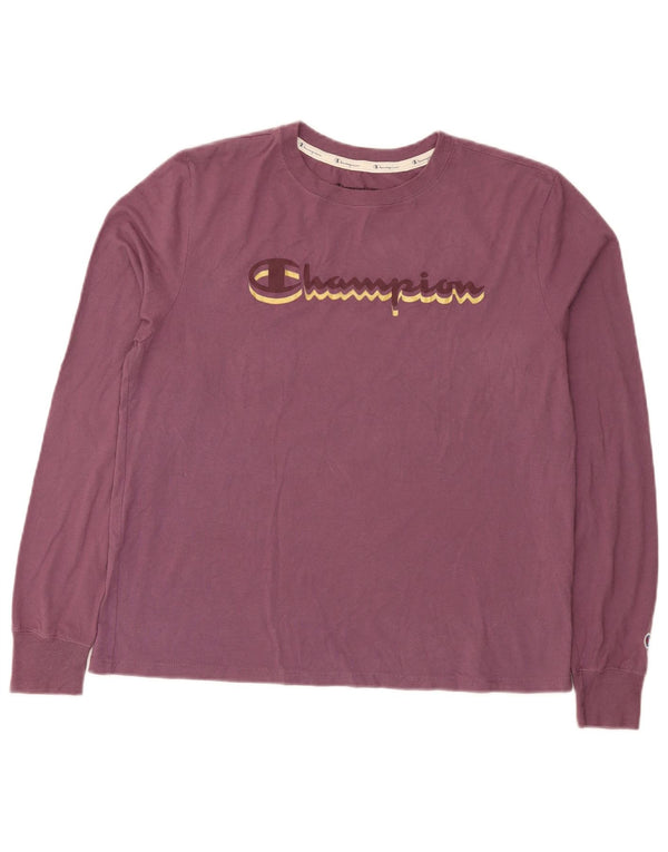 Champion Womens Graphic Top Long Sleeve UK 16 Large Purple Cotton