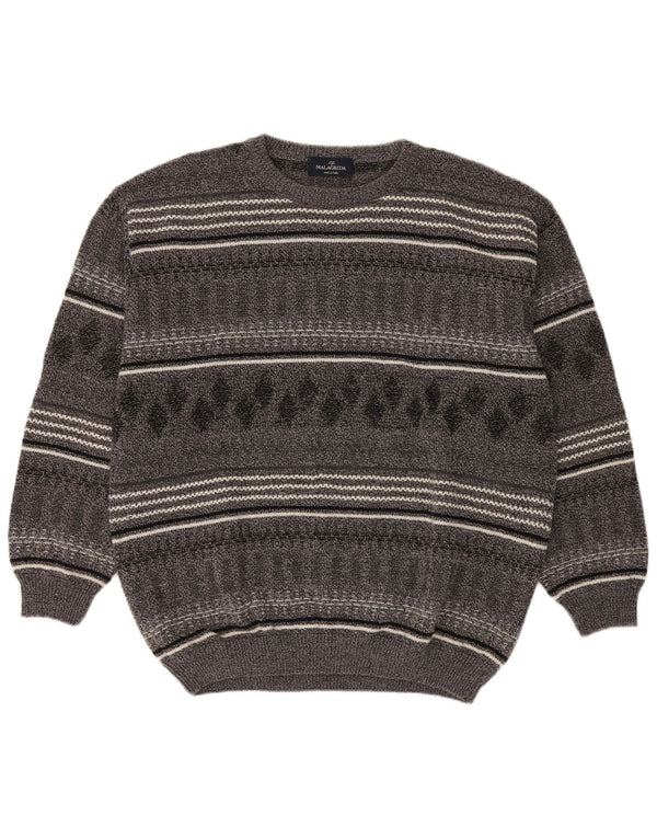 Malagrida Mens Boat Neck Jumper Sweater 2XL Grey Striped Wool