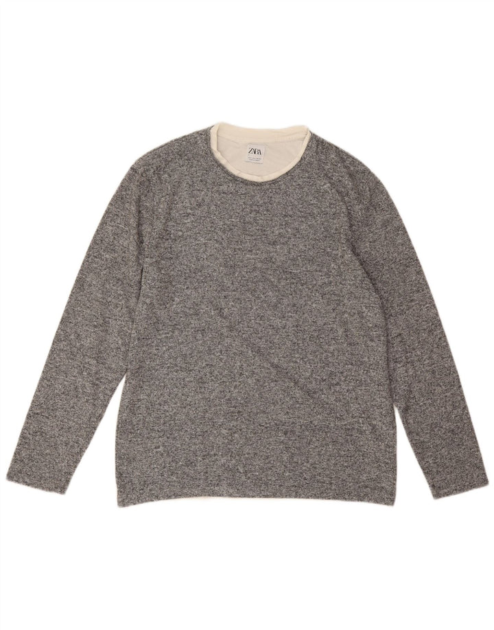 Zara Womens Crew Neck Jumper Sweater UK 16 Large Grey Polyester
