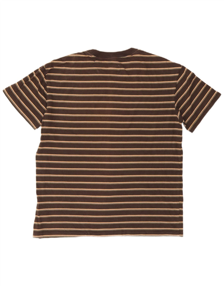 Billabong Mens T-Shirt Top Medium Brown Striped Cotton