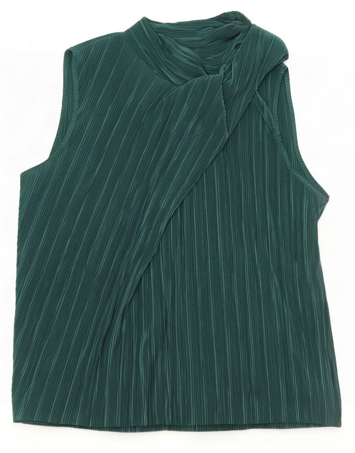Zara Womens Sleeveless Blouse Top UK 14 Large Green Striped Polyester