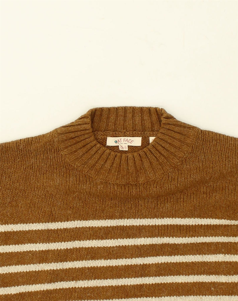 FAT FACE Womens Crew Neck Jumper Sweater UK 14 Large Brown Striped Cotton | Vintage Fat Face | Thrift | Second-Hand Fat Face | Used Clothing | Messina Hembry 