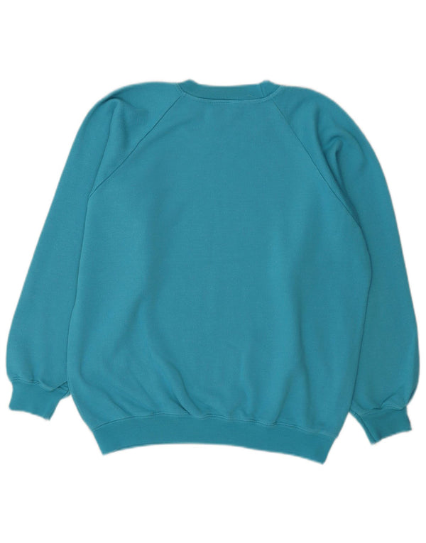 Vintage Womens Graphic Sweatshirt Jumper UK 14 Medium Blue Cotton