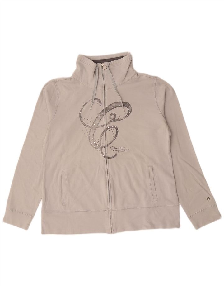 Champion Womens Graphic Tracksuit Top Jacket UK 16 Large Grey Cotton