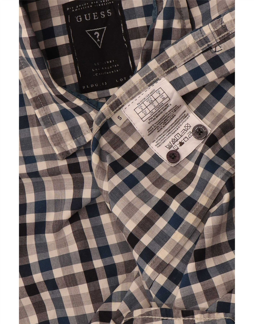 Guess Mens Slim Fit Shirt Small Multicoloured Gingham Cotton