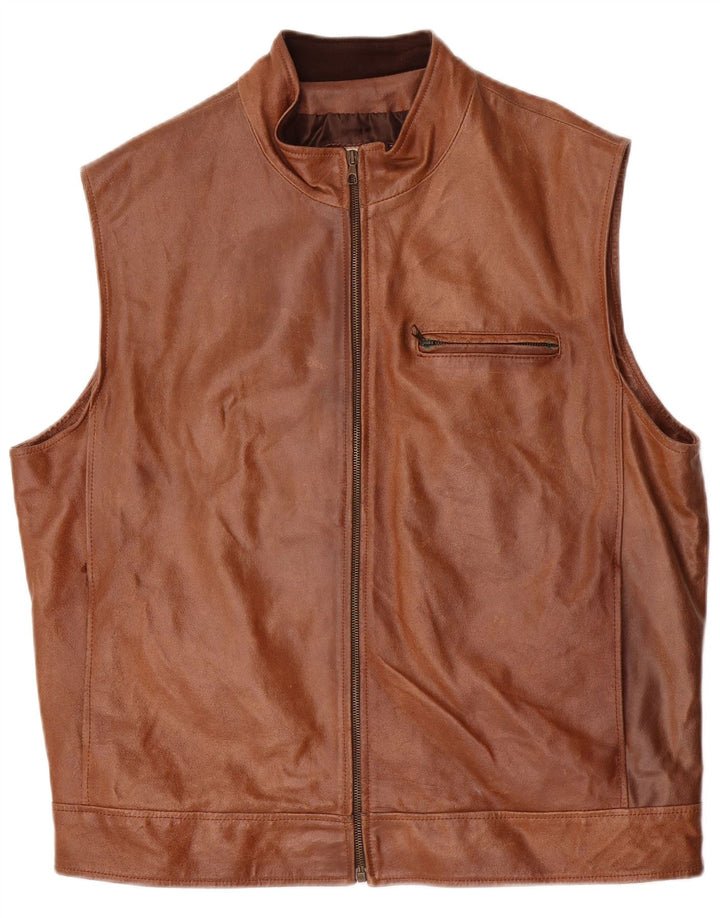 Green Leaves Mens Leather Gilet IT 54 2XL Brown