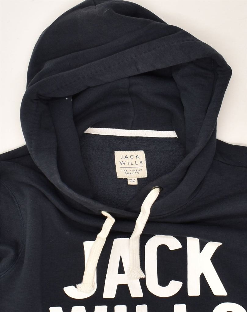 JACK WILLS Womens Graphic Hoodie Jumper UK 14 Large  Navy Blue Cotton | Vintage Jack Wills | Thrift | Second-Hand Jack Wills | Used Clothing | Messina Hembry 