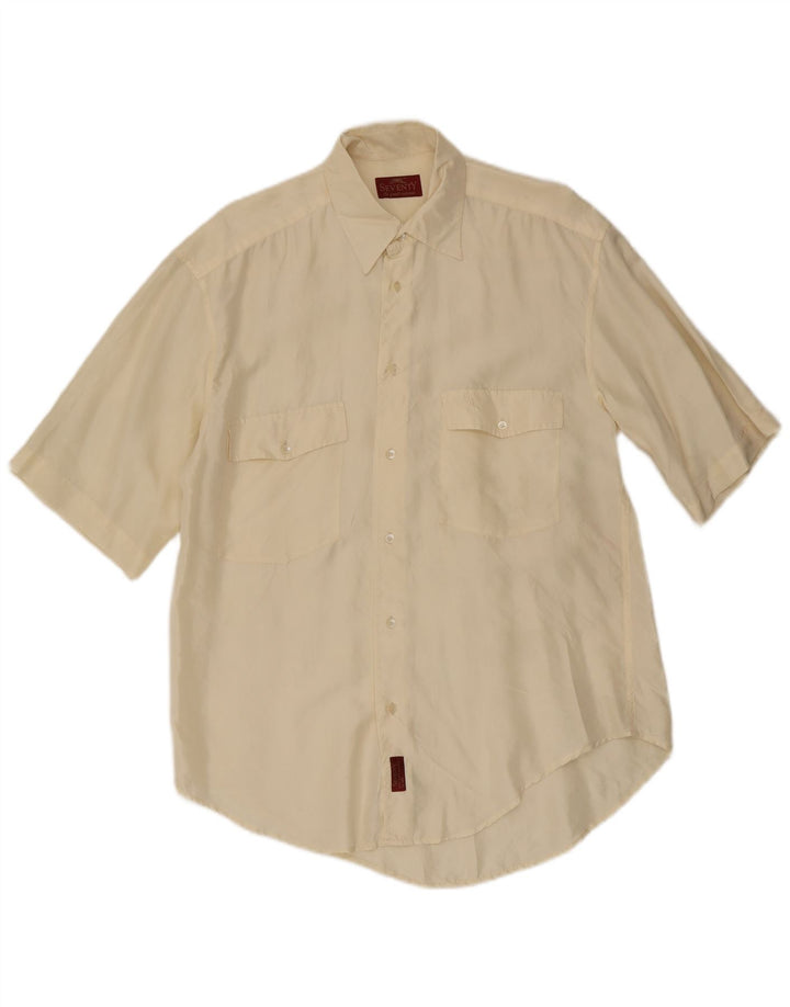 Seventy Mens Short Sleeve Shirt Medium White Silk