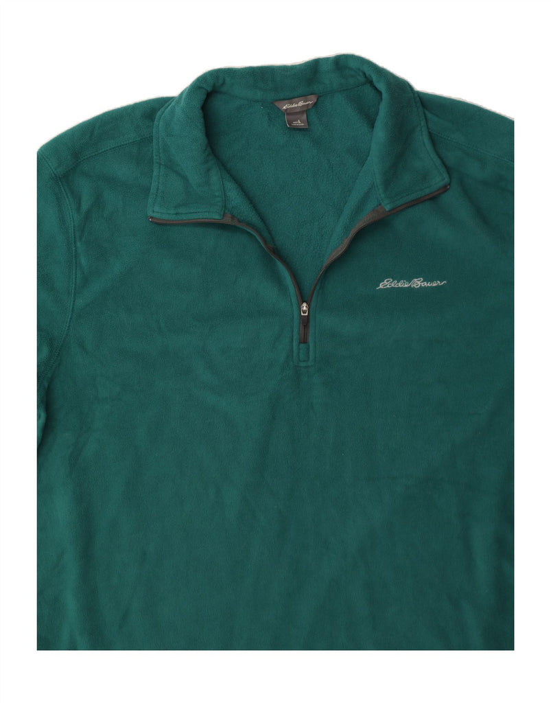 EDDIE BAUER Mens Zip Neck Fleece Jumper Large Green Polyester Vintage Eddie Bauer and Second-Hand Eddie Bauer from Messina Hembry 