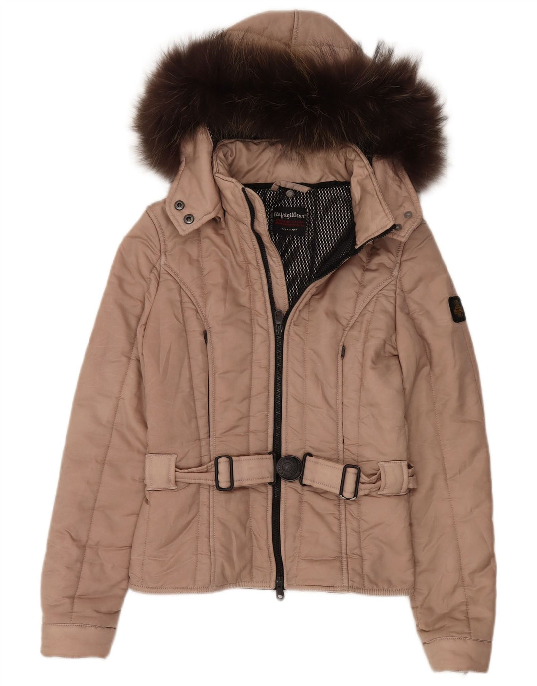 Refrigiwear Womens Hooded Padded Jacket UK 10 Small Beige Polyamide
