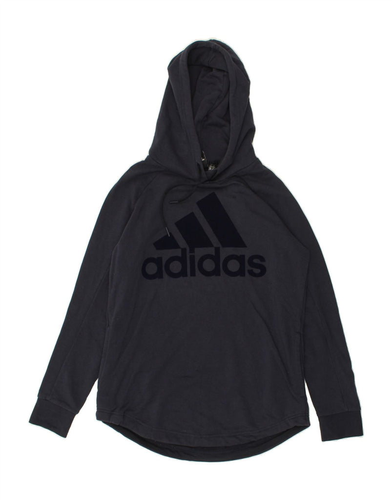 ADIDAS Womens Graphic Hoodie Jumper UK 16/18 Large Navy Blue Cotton | Vintage Adidas | Thrift | Second-Hand Adidas | Used Clothing | Messina Hembry 